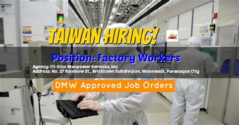 fil sino manpower services inc|DMW Approved Jobs for Factory Workers under Fil.
